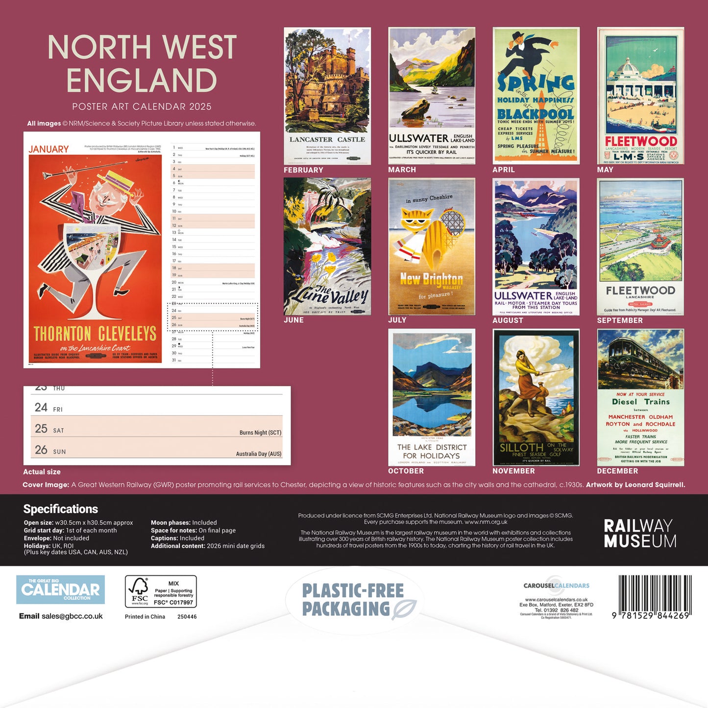 North West England Poster Art NRM Wiro Wall Calendar 2025