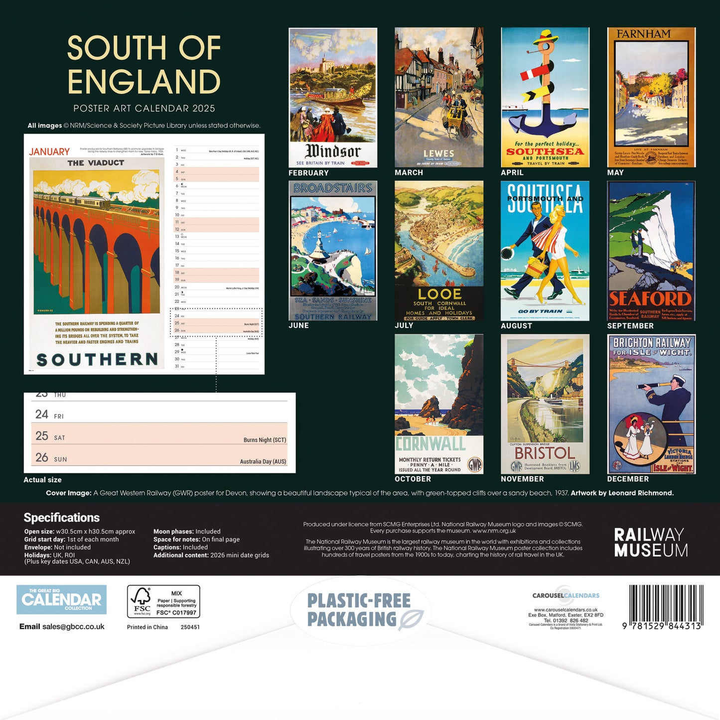 South of England Poster Art NRM Wiro Wall Calendar 2025