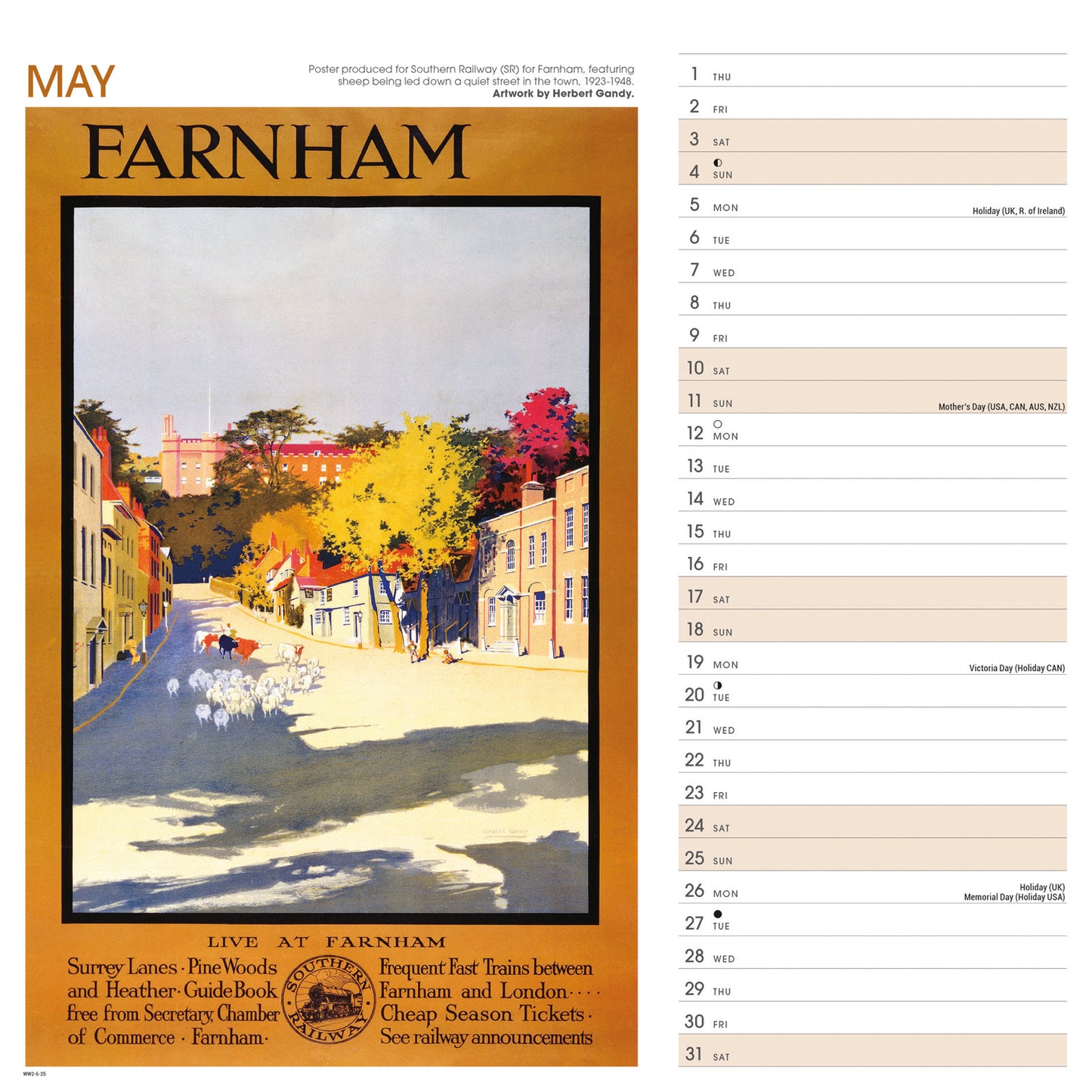 South of England Poster Art NRM Wiro Wall Calendar 2025