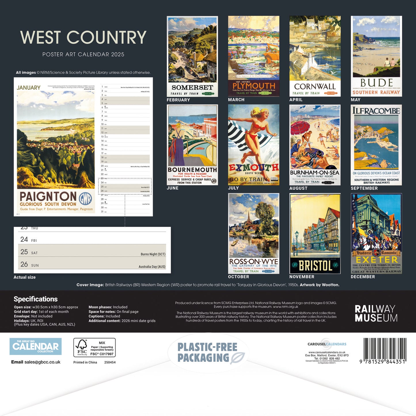 West Country Poster Art NRM Wiro Wall Calendar 2025