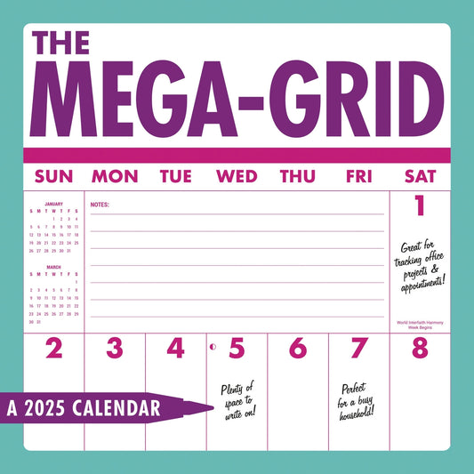 Mega Grid Wall CalendarSunday Start 2025