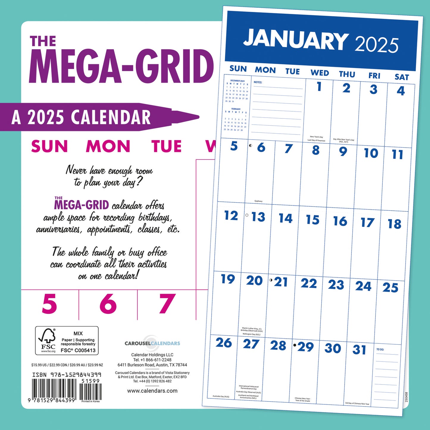 Mega Grid Wall CalendarSunday Start 2025