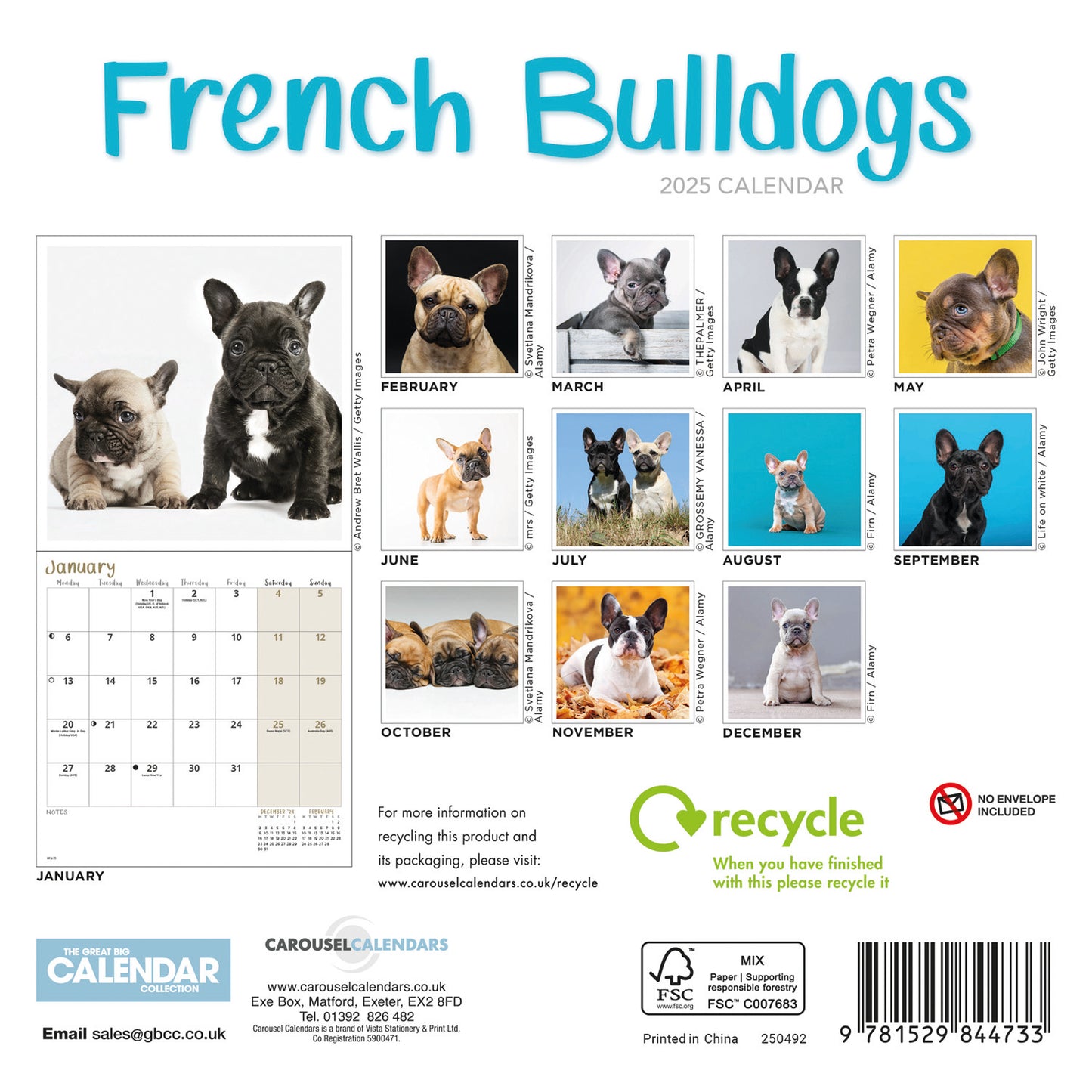 French Bulldogs Mini Calendar 2025