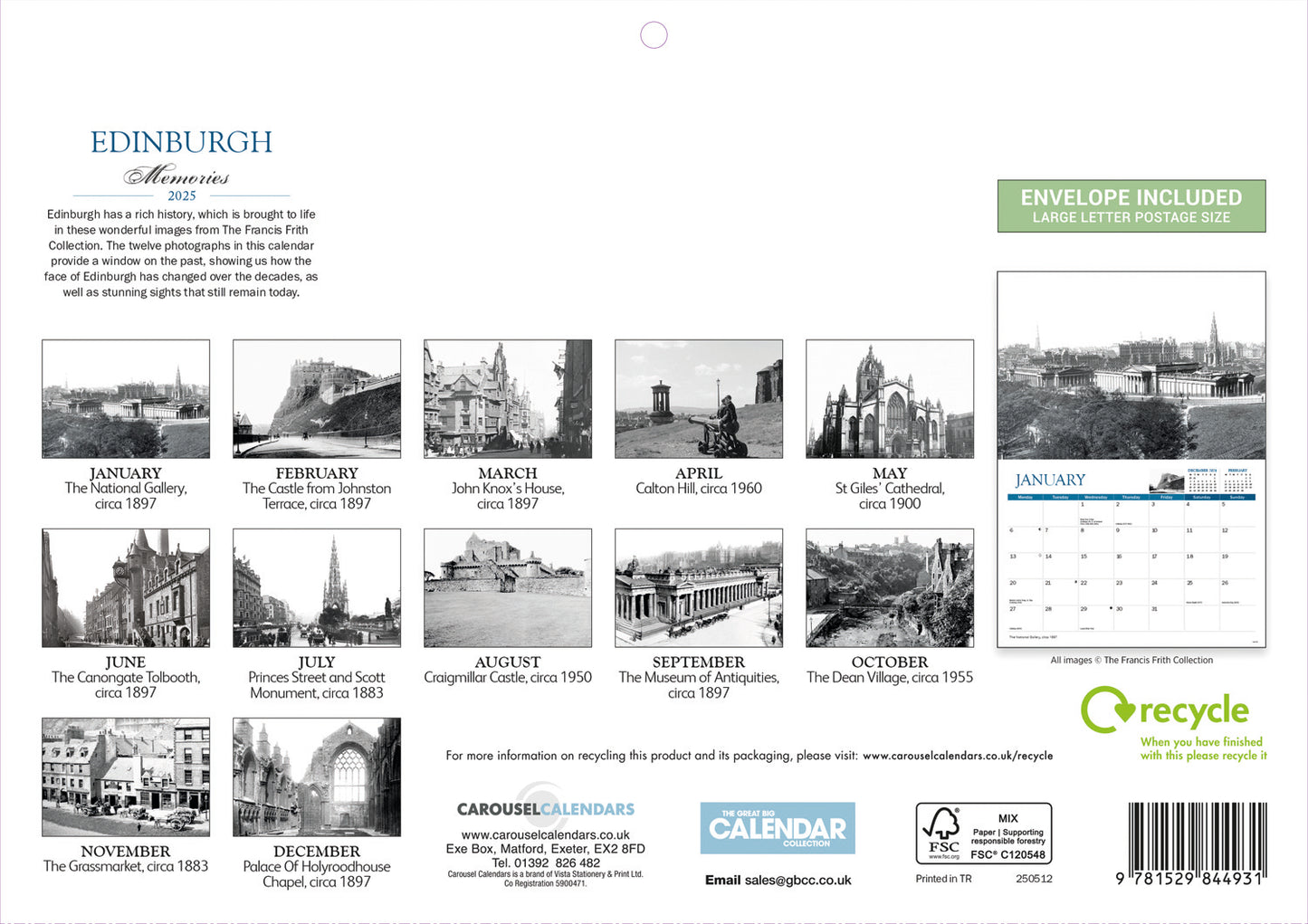 Edinburgh Memories A4 Calendar  2025