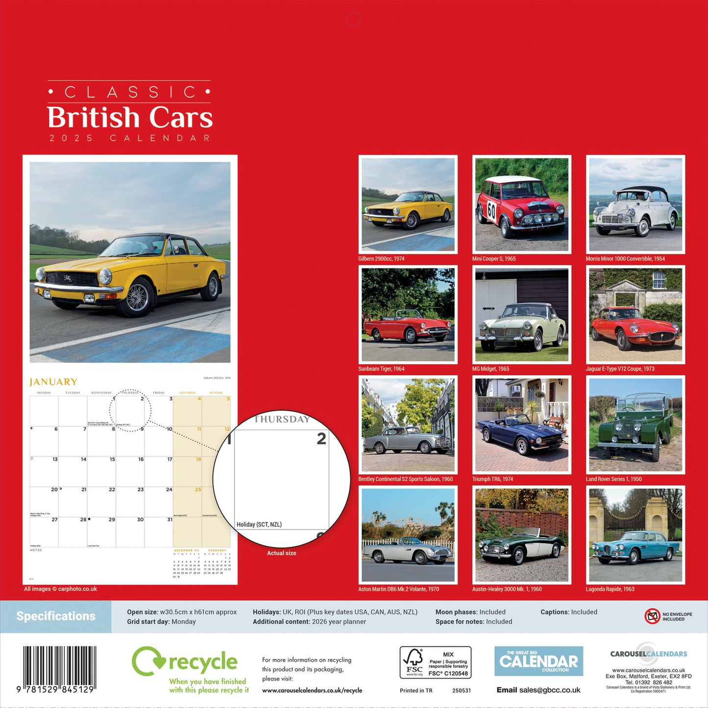 Classic British Cars (PFP) Wall Calendar 2025