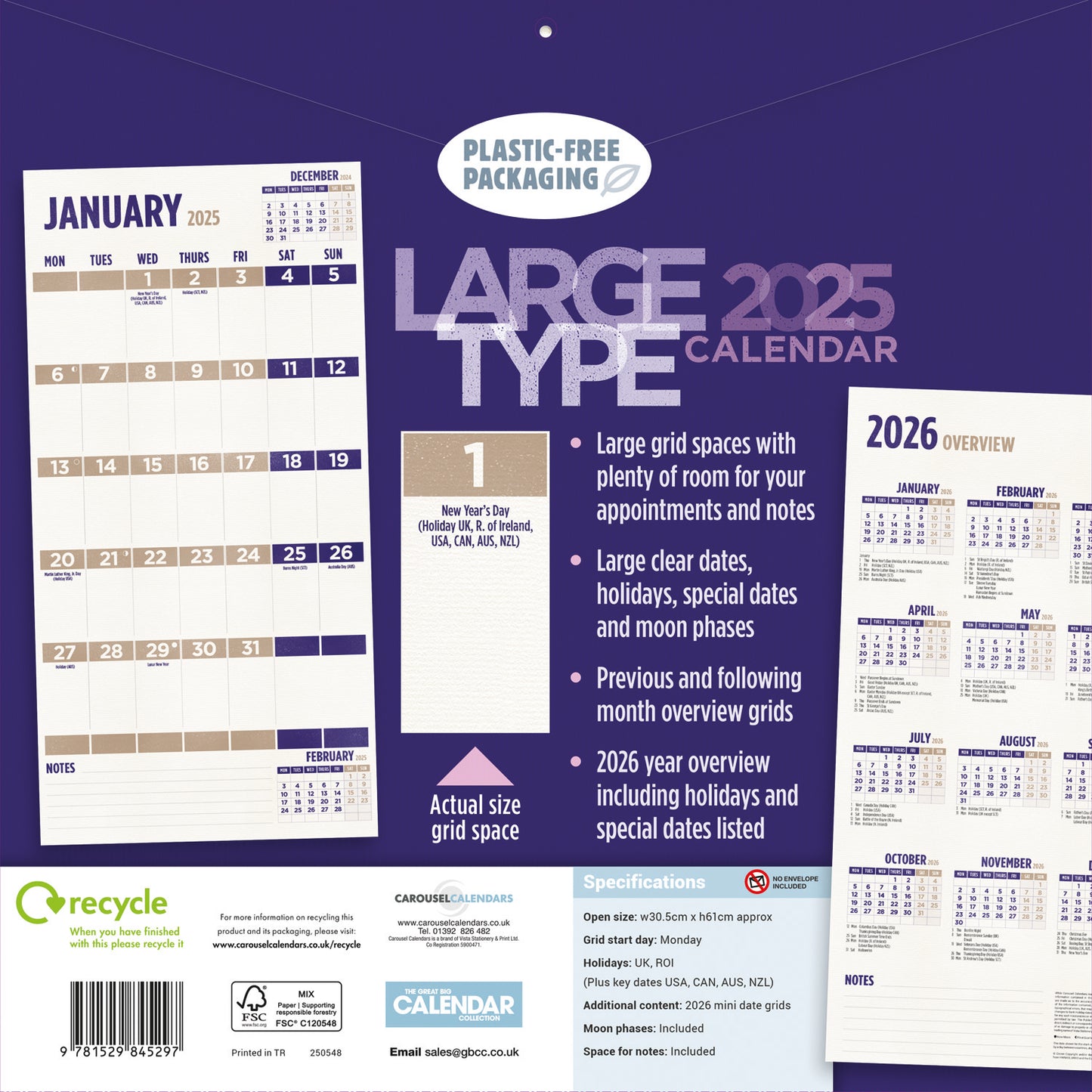 Large Type (PFP) Wall Calendar 2025