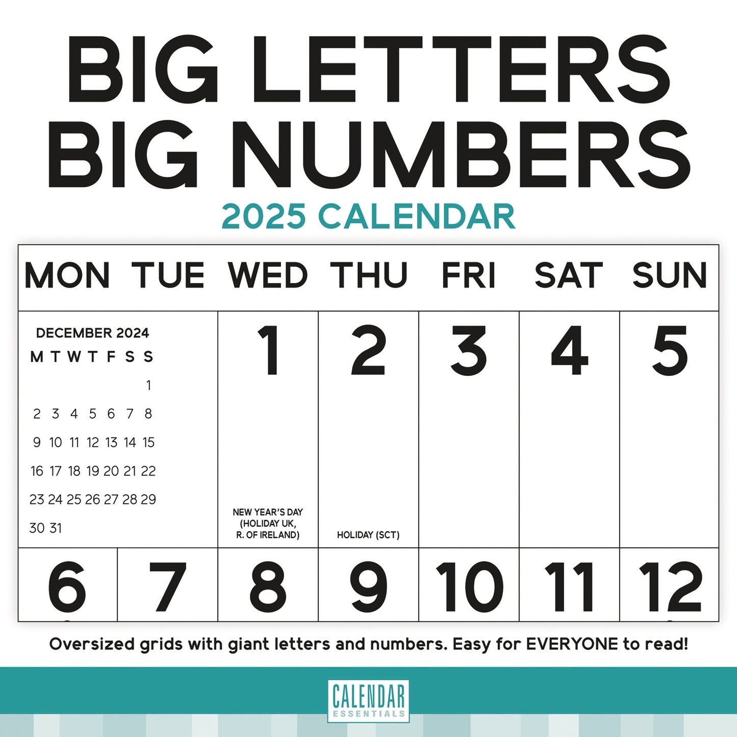 Essential Big Letters Big Numbers Wall Calendar 2025