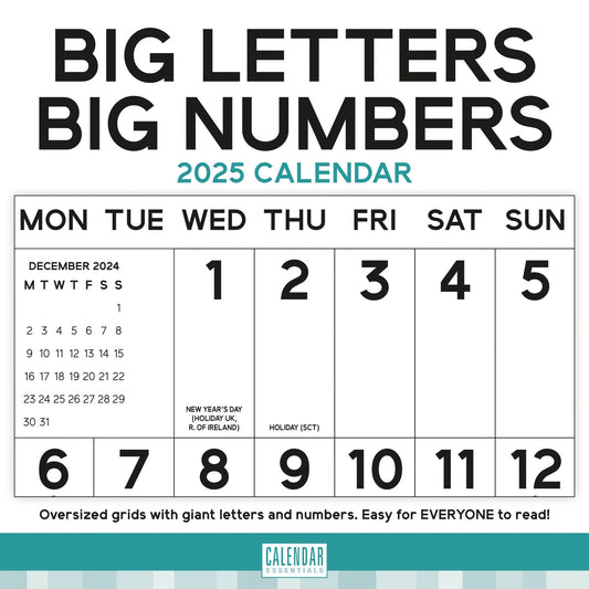 Essential Big Letters Big Numbers Wall Calendar 2025