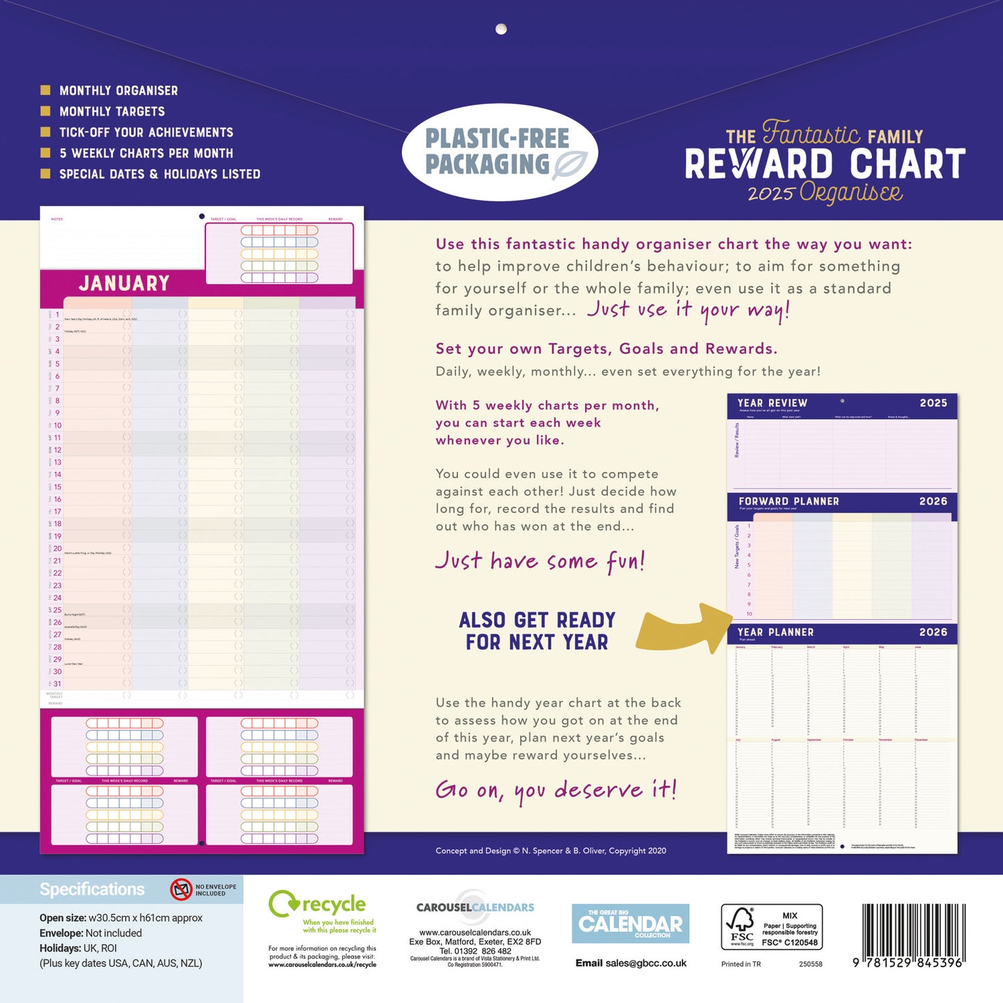 Family Reward Chart Organiser (PFP) Wall Calendar Planner 2025