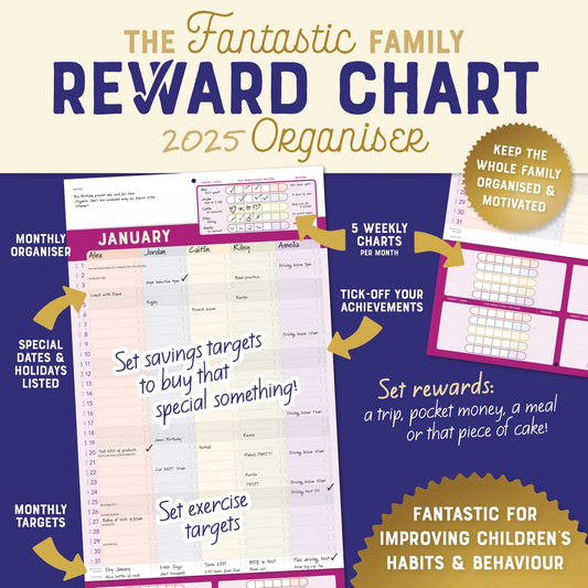 Family Reward Chart Organiser (PFP) Wall Calendar Planner 2025