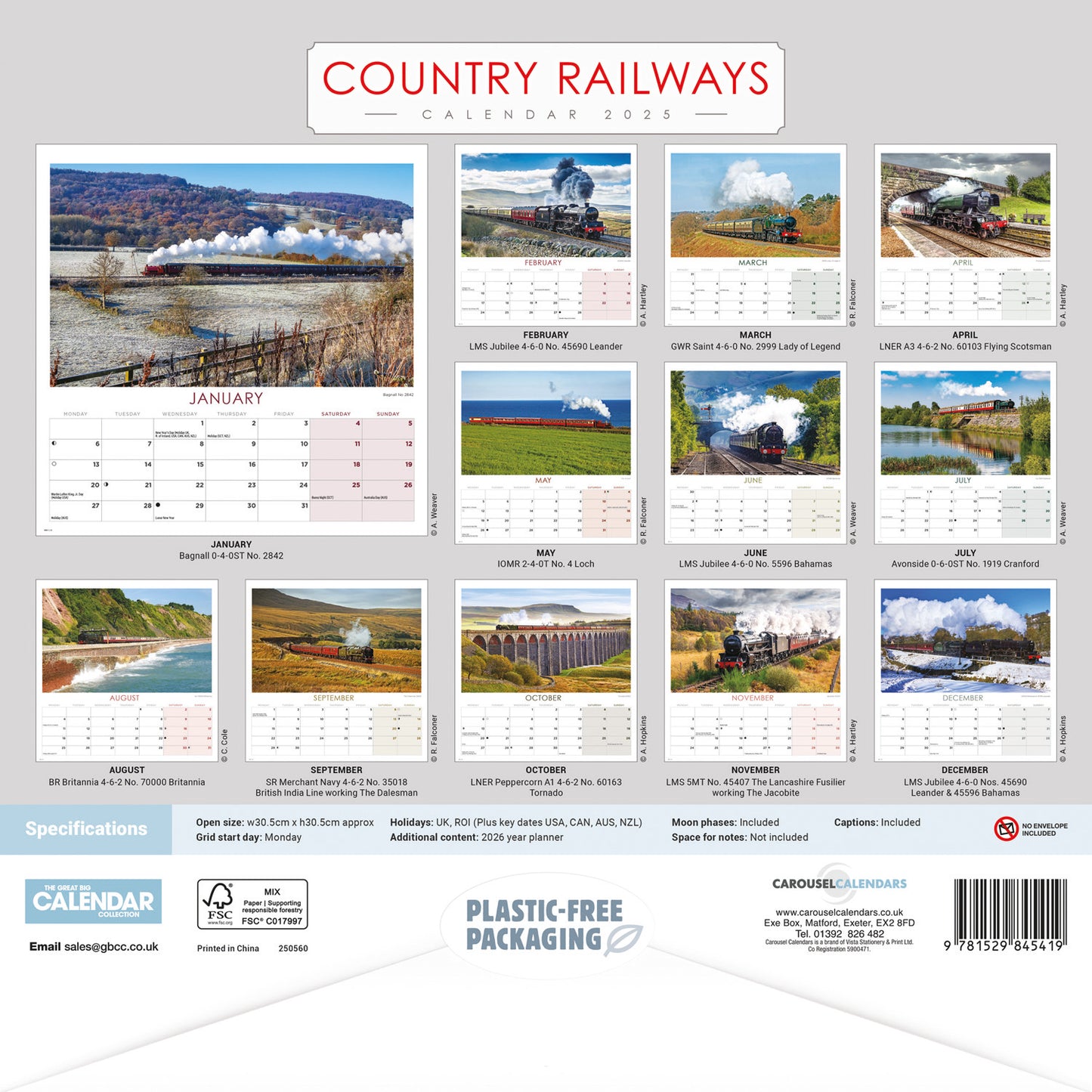 Country Railways Wiro Wall Calendar 2025