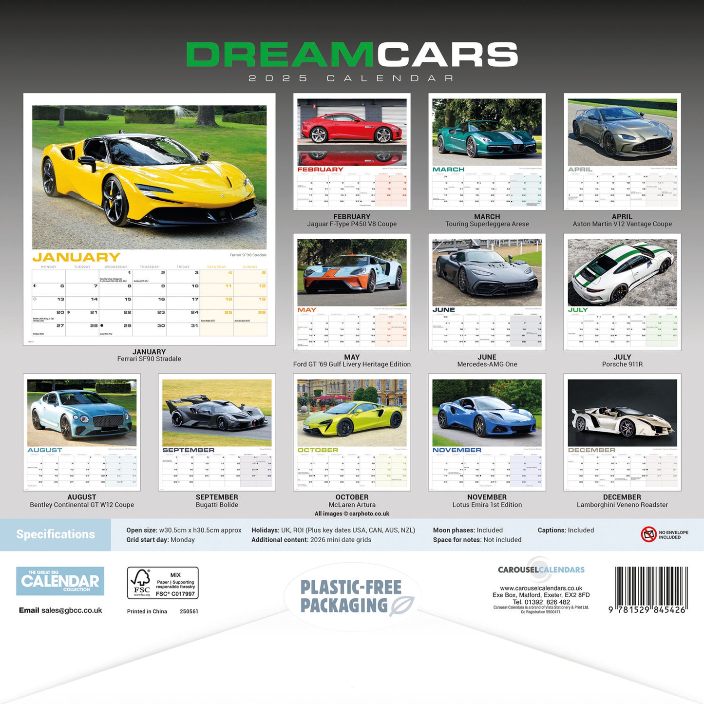 Dream Cars Wiro Wall Calendar 2025