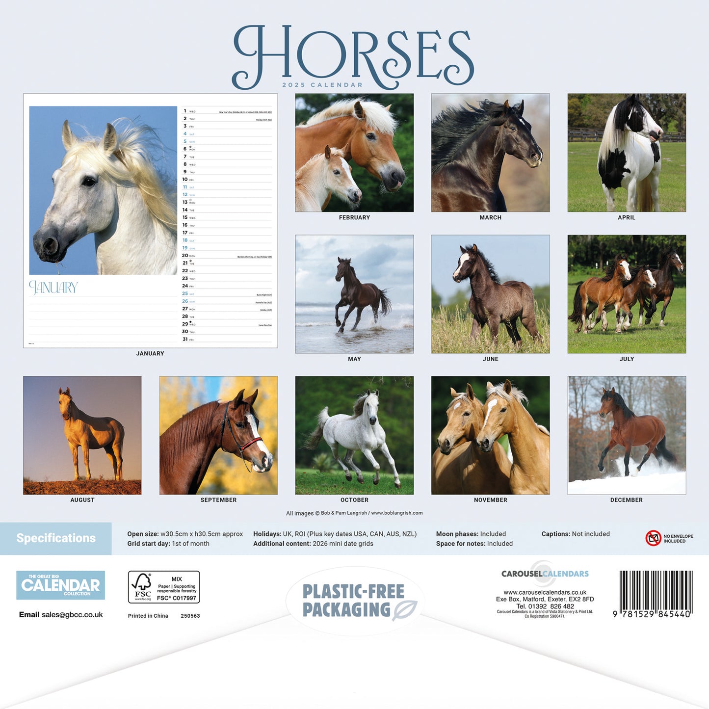 Horses Wiro Wall Calendar 2025