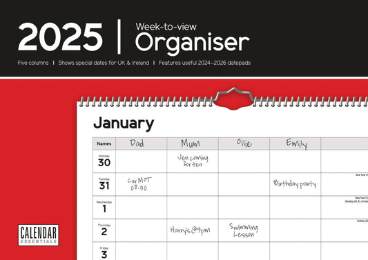 Essential Organiser WTV Planner A4 Calendar (R&B) 2025