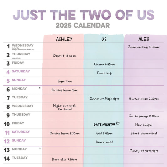 Just the Two of Us Wall Calendar Planner 2025