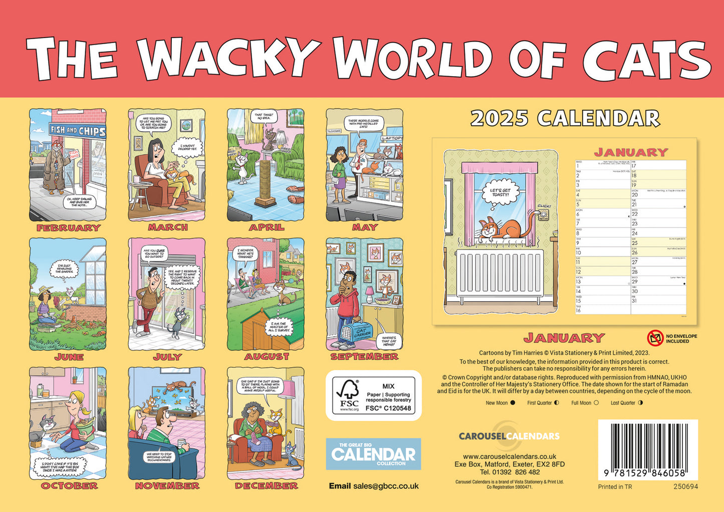 Cats, Wacky World A4 Calendar 2025