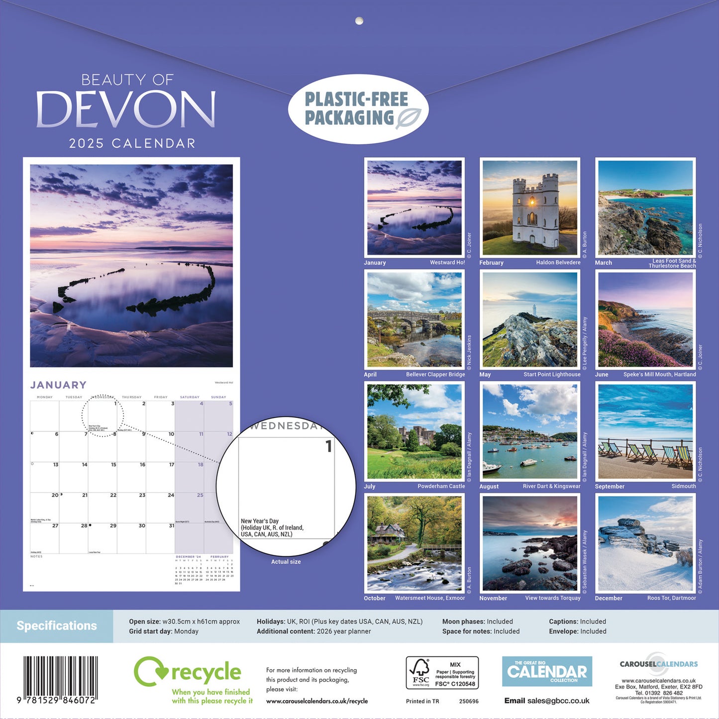 Beauty of Devon Wall Calendar 2025