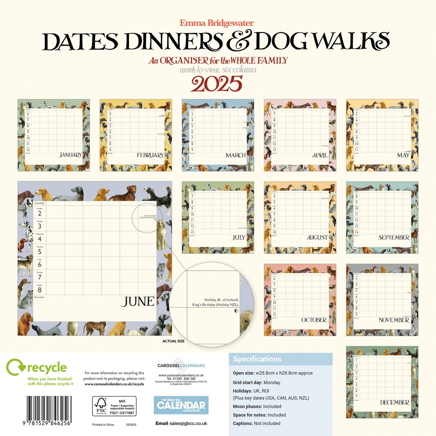 Emma Bridgewater Dates, Dinners & Dog Walks WTV (PFP) Planner Wall Calendar 2025