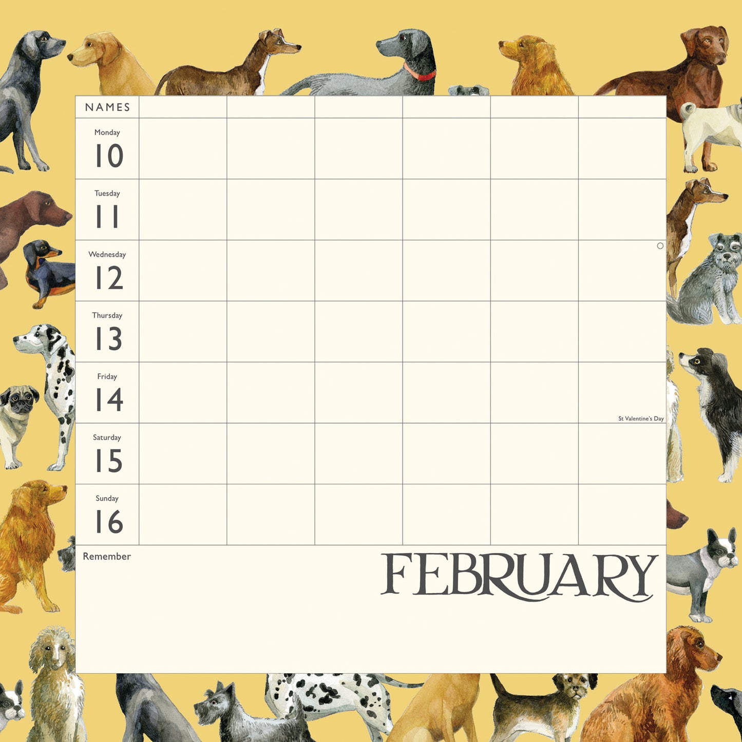 Emma Bridgewater Dates, Dinners & Dog Walks WTV (PFP) Planner Wall Calendar 2025