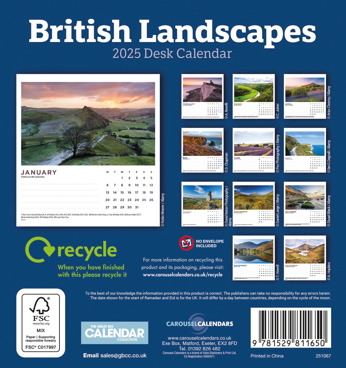 British Landscapes Desk Easel Calendar 2025